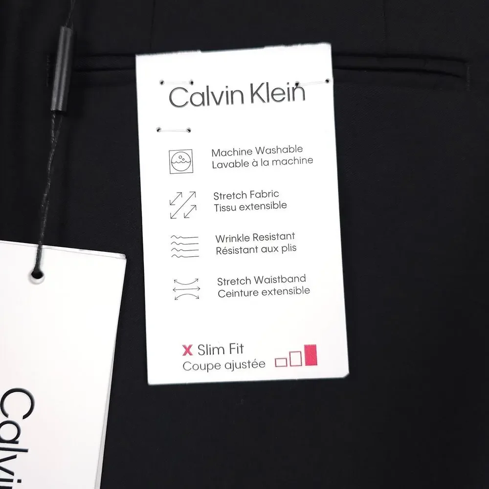 Calvin Klein Mens Slim Fit Dress Pants 35x30 Black Solid Stretch Micro Twill NWT
